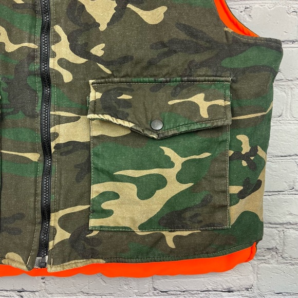 Vintage Reversible Camouflage Blaze Orange Hunting Vest Sz Large - Picture 6 of 10